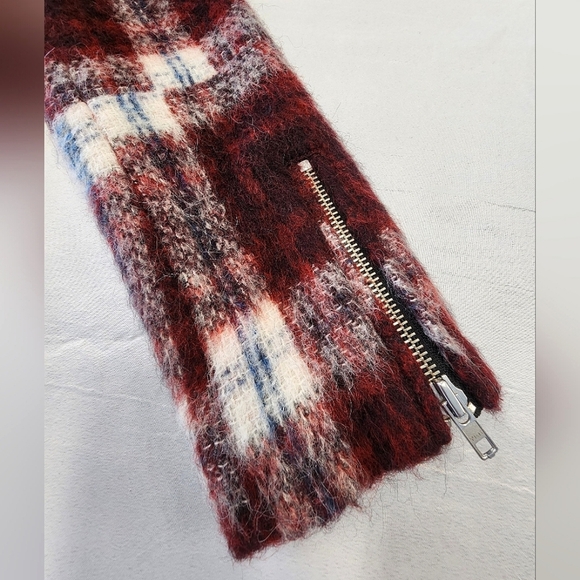 Slate & Stone Women's Plaid Red/White Wool-Blend Textured Biker Jacket, sz SM - Picture 13 of 15